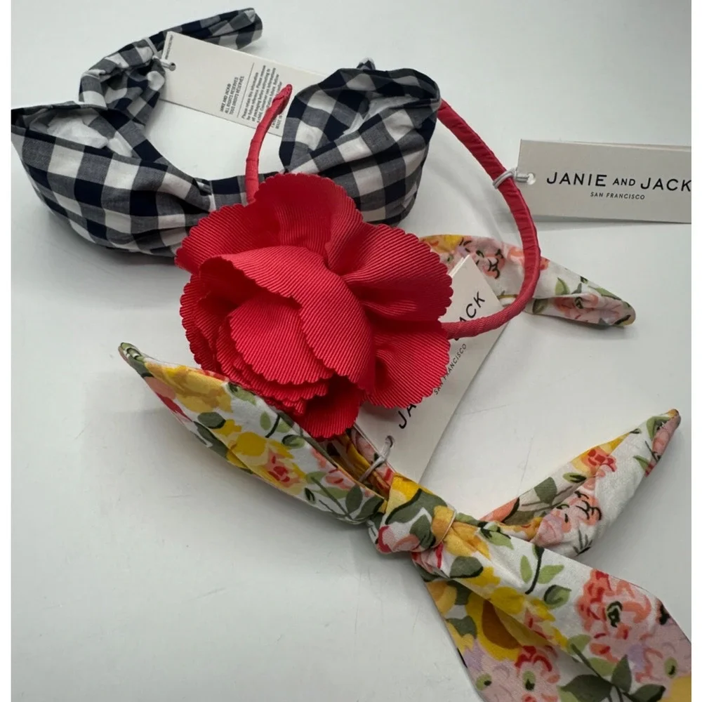 NEW Janie And Jack Hair Kids Flower Solid Plaid Headband Bow Bundle Lot of 3 C30